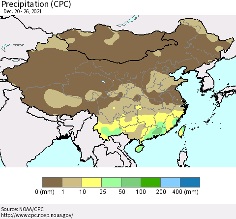 China and Taiwan Precipitation (CPC) Thematic Map For 12/20/2021 - 12/26/2021