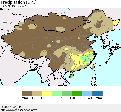 China and Taiwan Precipitation (CPC) Thematic Map For 2/28/2022 - 3/6/2022