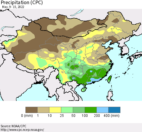 China and Taiwan Precipitation (CPC) Thematic Map For 5/9/2022 - 5/15/2022