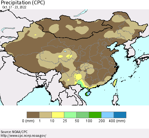 China, Mongolia and Taiwan Precipitation (CPC) Thematic Map For 10/17/2022 - 10/23/2022