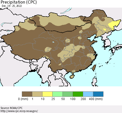 China, Mongolia and Taiwan Precipitation (CPC) Thematic Map For 12/19/2022 - 12/25/2022