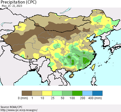China, Mongolia and Taiwan Precipitation (CPC) Thematic Map For 5/15/2023 - 5/21/2023