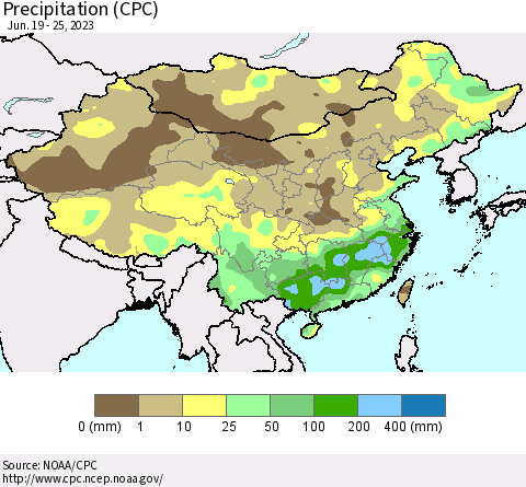 China, Mongolia and Taiwan Precipitation (CPC) Thematic Map For 6/19/2023 - 6/25/2023