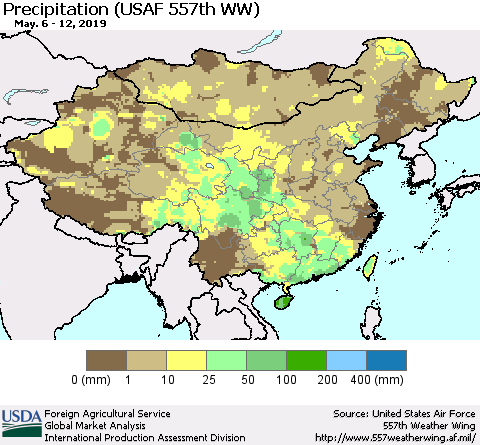 China, Mongolia and Taiwan Precipitation (USAF 557th WW) Thematic Map For 5/6/2019 - 5/12/2019