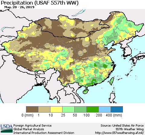China, Mongolia and Taiwan Precipitation (USAF 557th WW) Thematic Map For 5/20/2019 - 5/26/2019