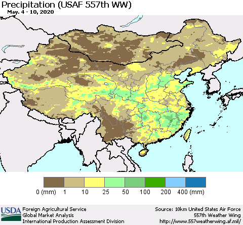 China, Mongolia and Taiwan Precipitation (USAF 557th WW) Thematic Map For 5/4/2020 - 5/10/2020