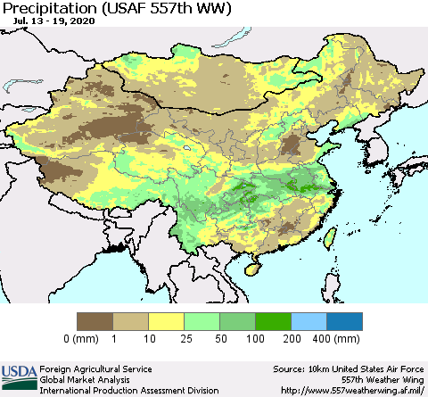 China, Mongolia and Taiwan Precipitation (USAF 557th WW) Thematic Map For 7/13/2020 - 7/19/2020