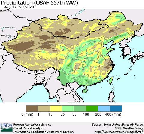 China, Mongolia and Taiwan Precipitation (USAF 557th WW) Thematic Map For 8/17/2020 - 8/23/2020