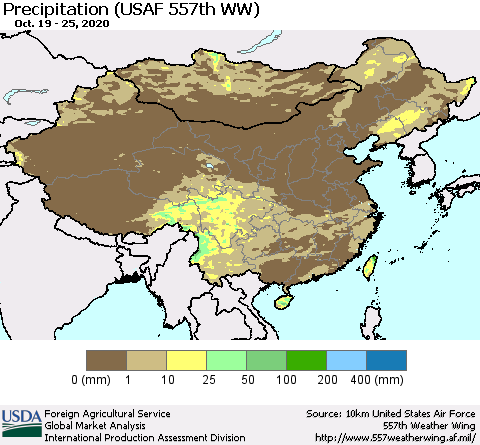 China, Mongolia and Taiwan Precipitation (USAF 557th WW) Thematic Map For 10/19/2020 - 10/25/2020