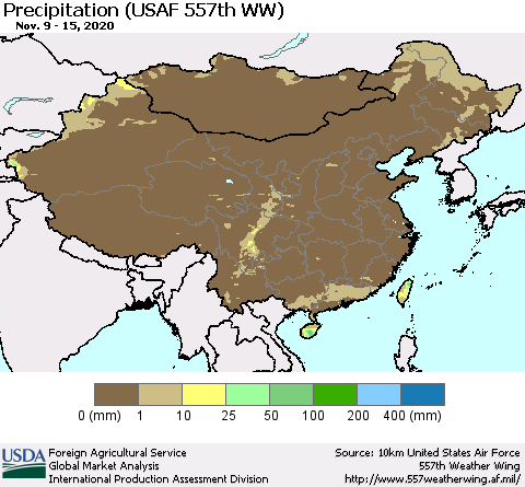 China, Mongolia and Taiwan Precipitation (USAF 557th WW) Thematic Map For 11/9/2020 - 11/15/2020