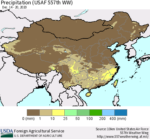 China, Mongolia and Taiwan Precipitation (USAF 557th WW) Thematic Map For 12/14/2020 - 12/20/2020