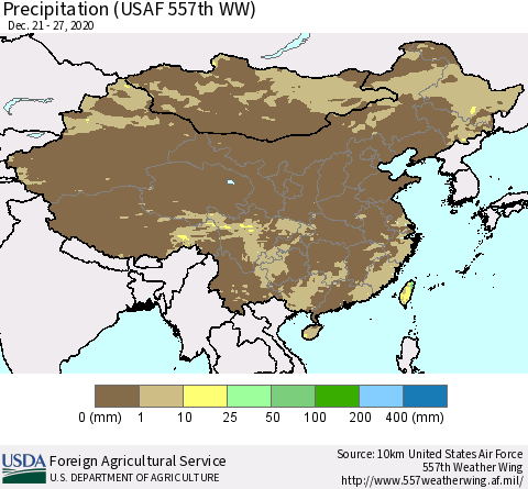 China, Mongolia and Taiwan Precipitation (USAF 557th WW) Thematic Map For 12/21/2020 - 12/27/2020