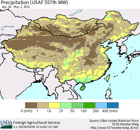 China, Mongolia and Taiwan Precipitation (USAF 557th WW) Thematic Map For 4/26/2021 - 5/2/2021