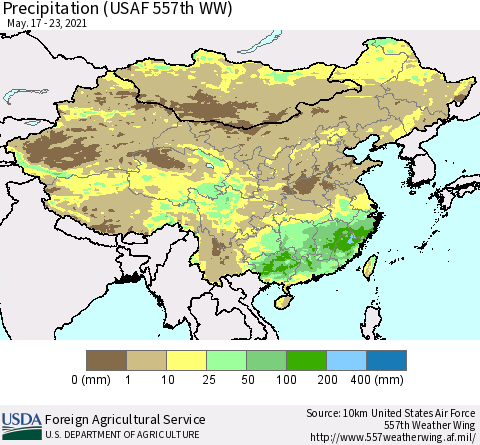 China, Mongolia and Taiwan Precipitation (USAF 557th WW) Thematic Map For 5/17/2021 - 5/23/2021