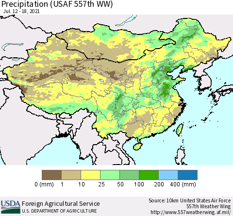 China, Mongolia and Taiwan Precipitation (USAF 557th WW) Thematic Map For 7/12/2021 - 7/18/2021