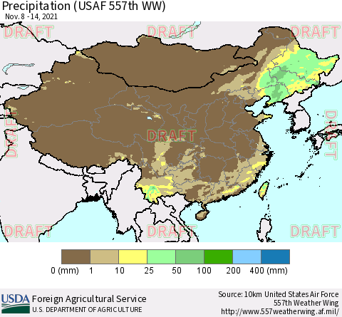 China, Mongolia and Taiwan Precipitation (USAF 557th WW) Thematic Map For 11/8/2021 - 11/14/2021