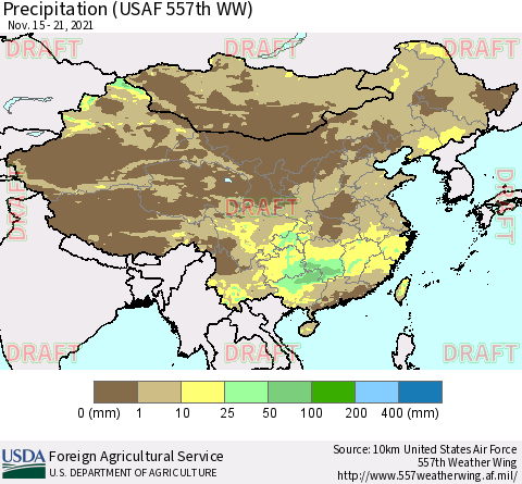 China, Mongolia and Taiwan Precipitation (USAF 557th WW) Thematic Map For 11/15/2021 - 11/21/2021