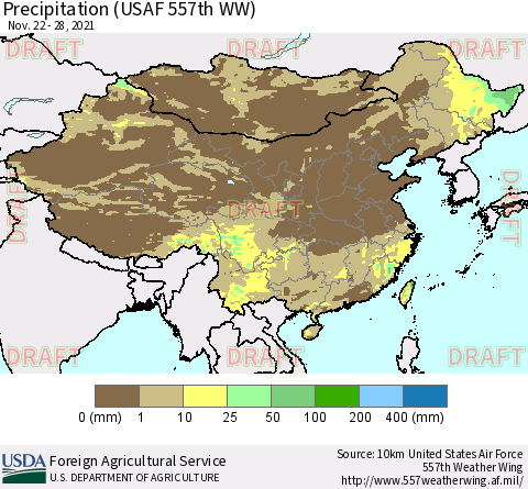 China, Mongolia and Taiwan Precipitation (USAF 557th WW) Thematic Map For 11/22/2021 - 11/28/2021