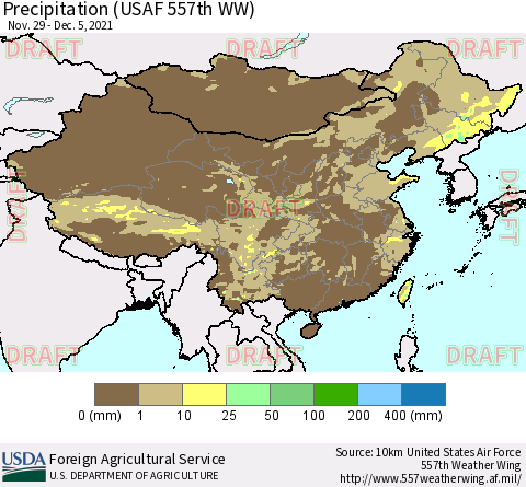 China, Mongolia and Taiwan Precipitation (USAF 557th WW) Thematic Map For 11/29/2021 - 12/5/2021