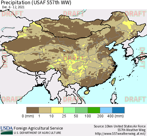 China, Mongolia and Taiwan Precipitation (USAF 557th WW) Thematic Map For 12/6/2021 - 12/12/2021