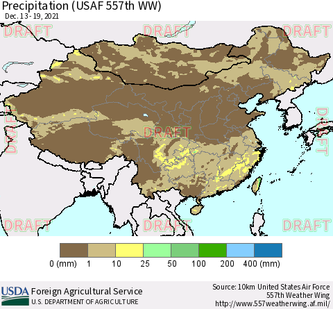 China, Mongolia and Taiwan Precipitation (USAF 557th WW) Thematic Map For 12/13/2021 - 12/19/2021
