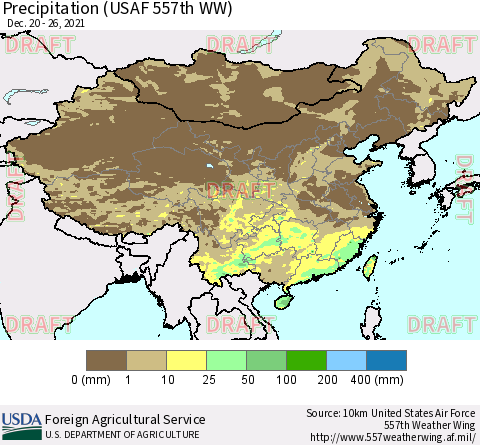 China, Mongolia and Taiwan Precipitation (USAF 557th WW) Thematic Map For 12/20/2021 - 12/26/2021