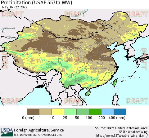 China, Mongolia and Taiwan Precipitation (USAF 557th WW) Thematic Map For 5/16/2022 - 5/22/2022