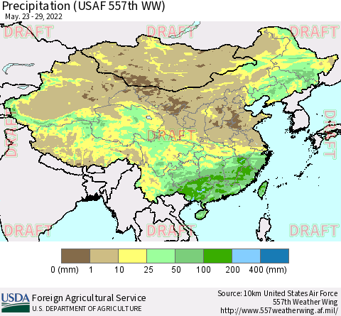 China, Mongolia and Taiwan Precipitation (USAF 557th WW) Thematic Map For 5/23/2022 - 5/29/2022