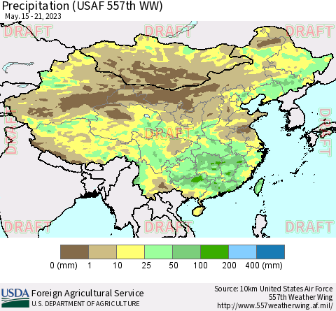 China, Mongolia and Taiwan Precipitation (USAF 557th WW) Thematic Map For 5/15/2023 - 5/21/2023