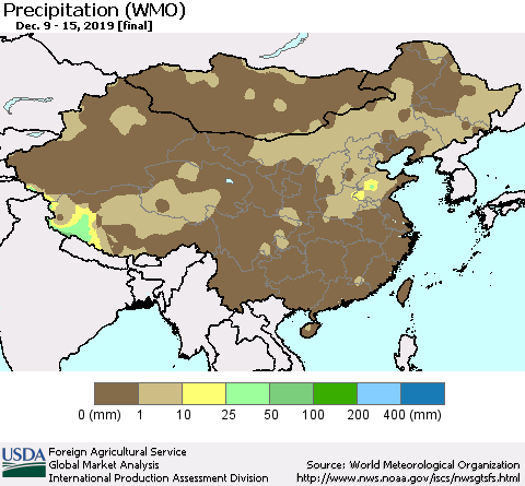 China, Mongolia and Taiwan Precipitation (WMO) Thematic Map For 12/9/2019 - 12/15/2019