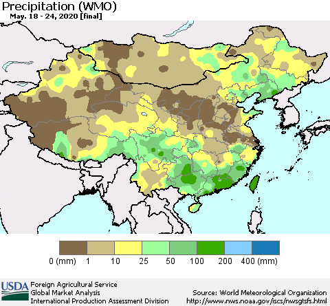 China, Mongolia and Taiwan Precipitation (WMO) Thematic Map For 5/18/2020 - 5/24/2020