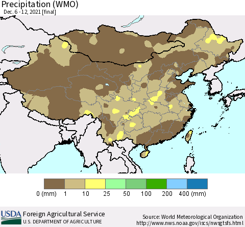 China and Taiwan Precipitation (WMO) Thematic Map For 12/6/2021 - 12/12/2021