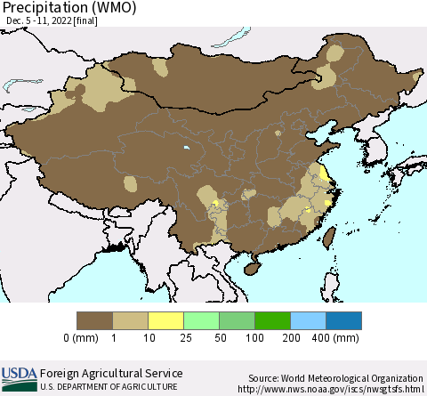 China, Mongolia and Taiwan Precipitation (WMO) Thematic Map For 12/5/2022 - 12/11/2022
