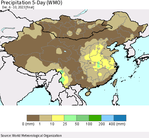 China, Mongolia and Taiwan Precipitation 5-Day (WMO) Thematic Map For 12/6/2023 - 12/10/2023