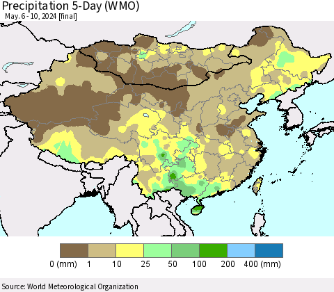 China, Mongolia and Taiwan Precipitation 5-Day (WMO) Thematic Map For 5/6/2024 - 5/10/2024