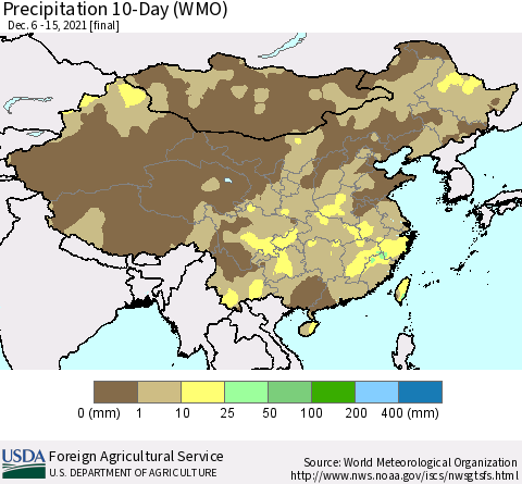 China, Mongolia and Taiwan Precipitation 10-Day (WMO) Thematic Map For 12/6/2021 - 12/15/2021