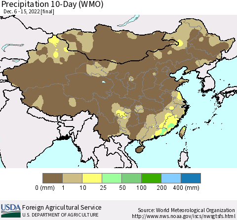 China, Mongolia and Taiwan Precipitation 10-Day (WMO) Thematic Map For 12/6/2022 - 12/15/2022