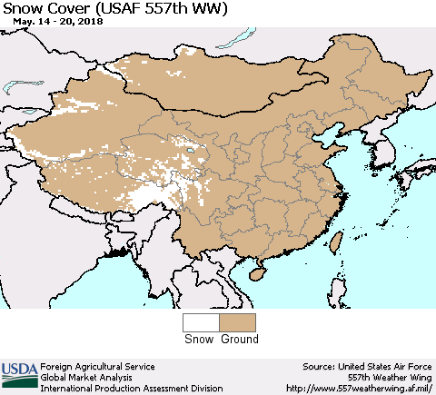 China, Mongolia and Taiwan Snow Cover (USAF 557th WW) Thematic Map For 5/14/2018 - 5/20/2018