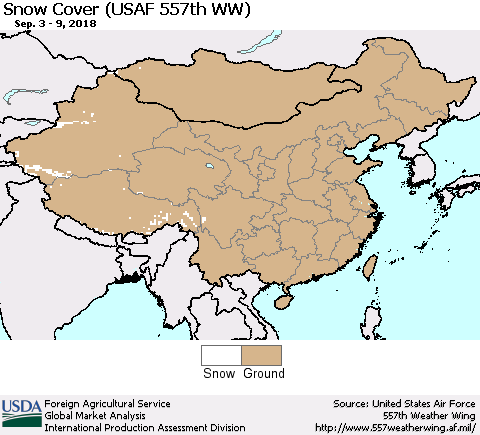 China, Mongolia and Taiwan Snow Cover (USAF 557th WW) Thematic Map For 9/3/2018 - 9/9/2018