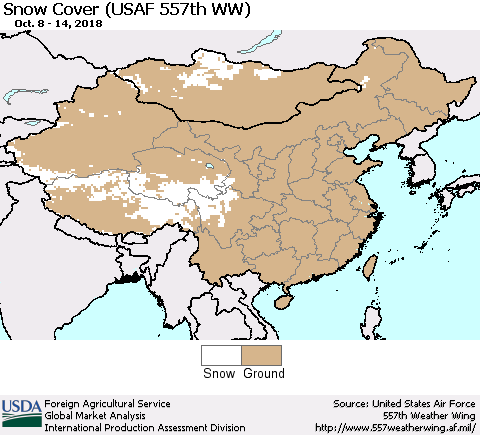 China, Mongolia and Taiwan Snow Cover (USAF 557th WW) Thematic Map For 10/8/2018 - 10/14/2018
