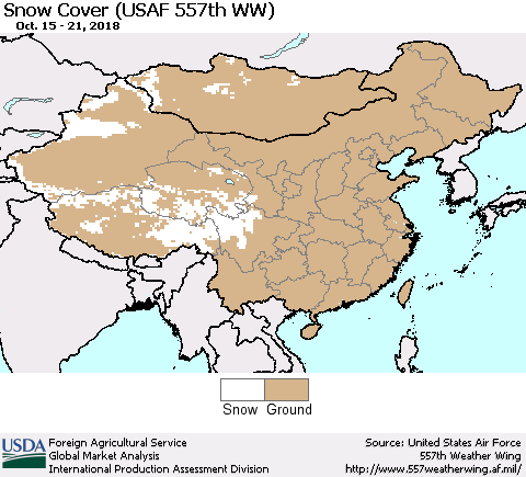 China, Mongolia and Taiwan Snow Cover (USAF 557th WW) Thematic Map For 10/15/2018 - 10/21/2018