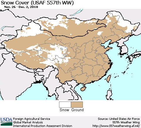 China, Mongolia and Taiwan Snow Cover (USAF 557th WW) Thematic Map For 11/26/2018 - 12/2/2018