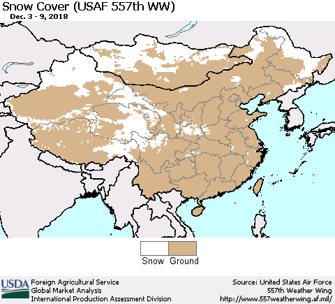 China, Mongolia and Taiwan Snow Cover (USAF 557th WW) Thematic Map For 12/3/2018 - 12/9/2018