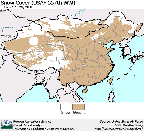 China, Mongolia and Taiwan Snow Cover (USAF 557th WW) Thematic Map For 12/17/2018 - 12/23/2018