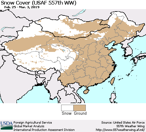 China, Mongolia and Taiwan Snow Cover (USAF 557th WW) Thematic Map For 2/25/2019 - 3/3/2019