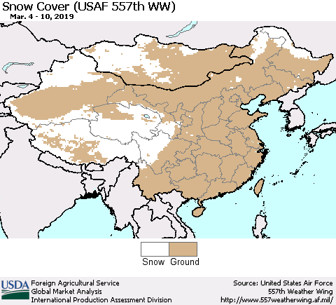 China, Mongolia and Taiwan Snow Cover (USAF 557th WW) Thematic Map For 3/4/2019 - 3/10/2019