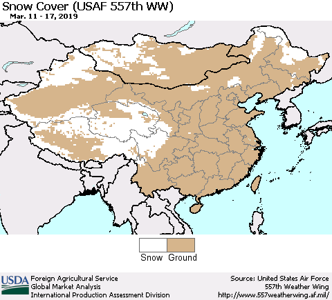 China, Mongolia and Taiwan Snow Cover (USAF 557th WW) Thematic Map For 3/11/2019 - 3/17/2019