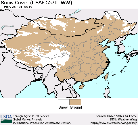 China, Mongolia and Taiwan Snow Cover (USAF 557th WW) Thematic Map For 3/25/2019 - 3/31/2019