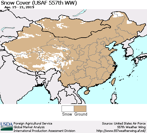 China, Mongolia and Taiwan Snow Cover (USAF 557th WW) Thematic Map For 4/15/2019 - 4/21/2019