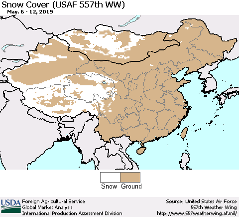China, Mongolia and Taiwan Snow Cover (USAF 557th WW) Thematic Map For 5/6/2019 - 5/12/2019